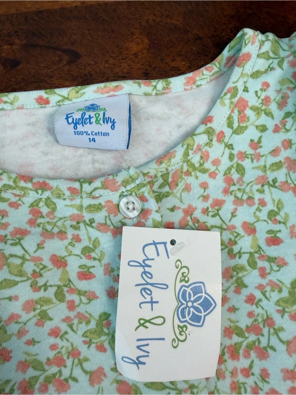 Eyelet & Ivy Girls Ruffle Floral Romper Mint Pink Ditsy Green Size 14
